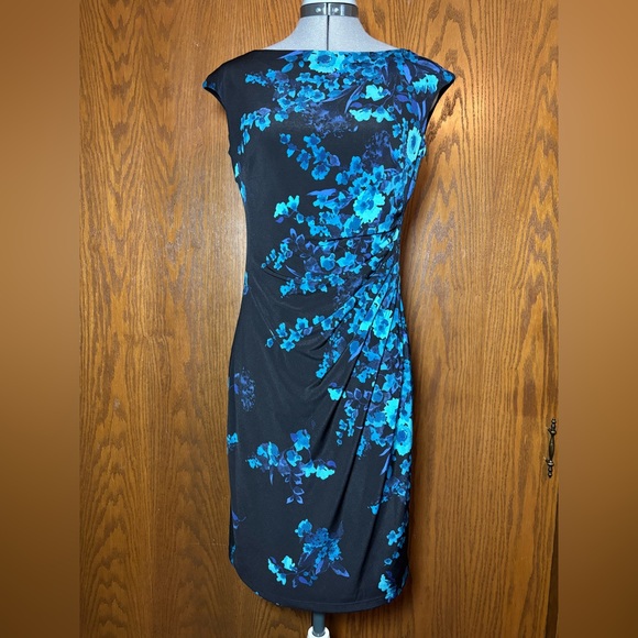 Chaps Dresses & Skirts - Chaps Black and Blue Floral Midi Dress - S/P/CH